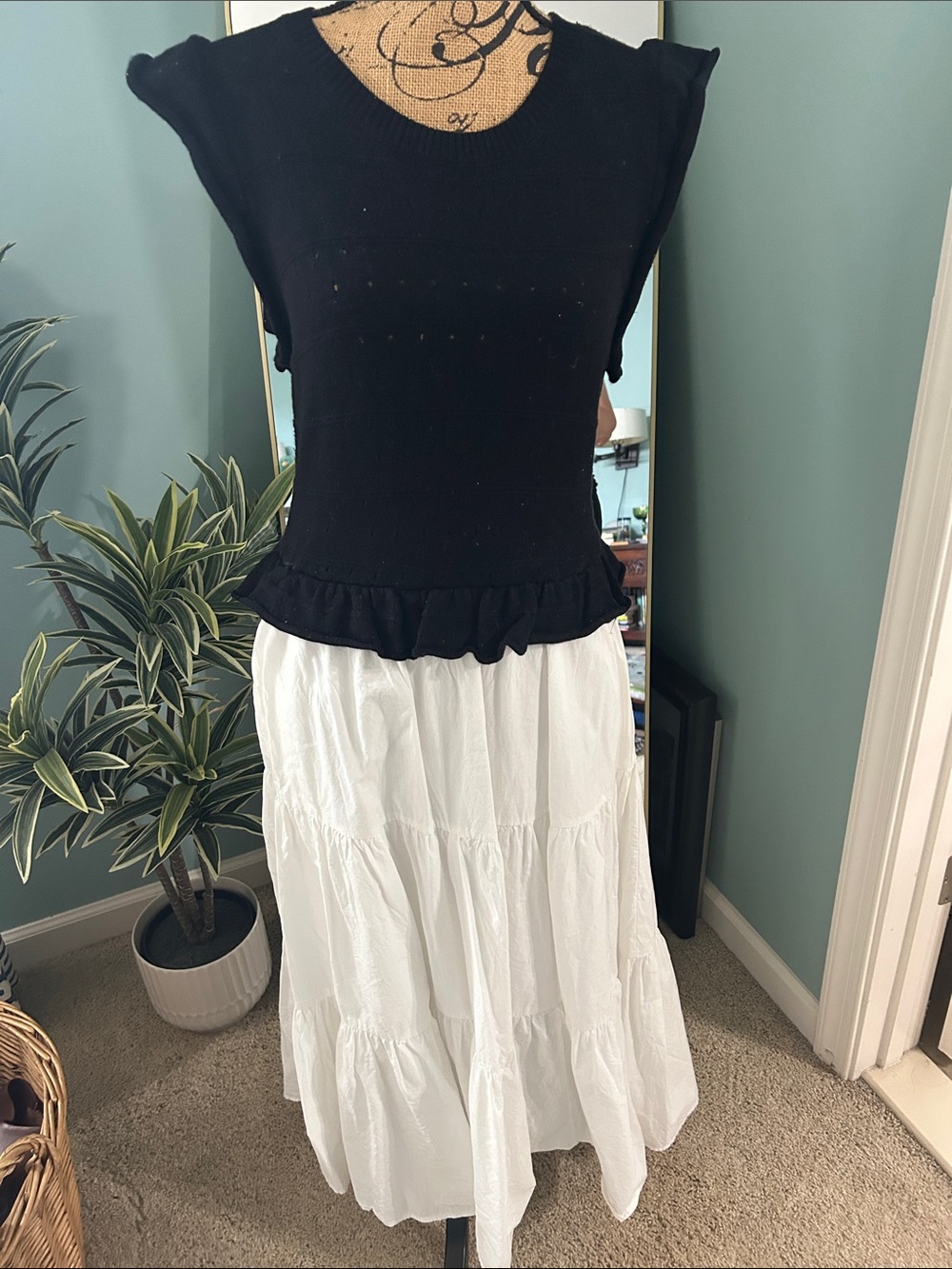 Heyson Black and White Ruffle-Hem Maxi Dress